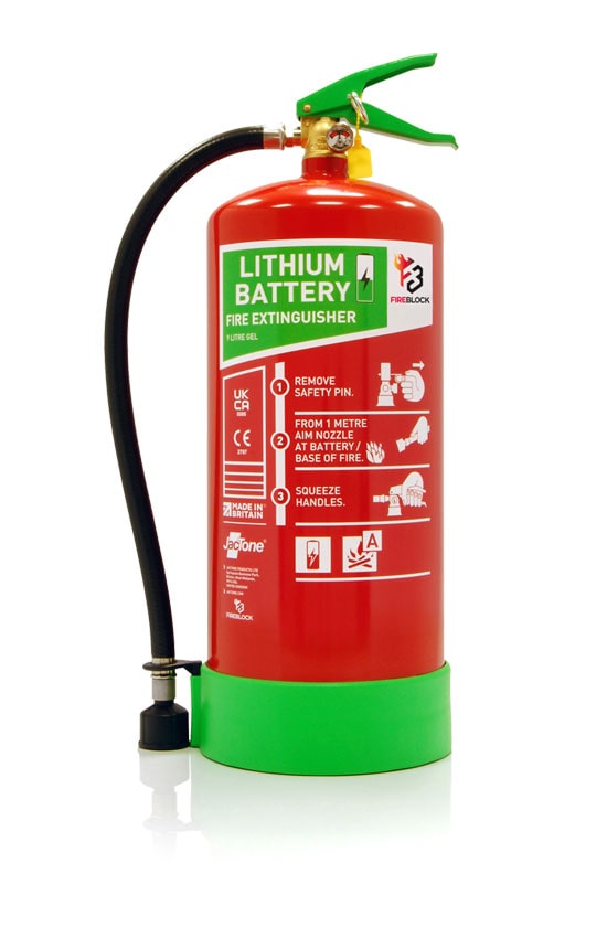 9 Litre Lithium Battery Fire Extinguisher using FIREBLOCK Lithium Gel