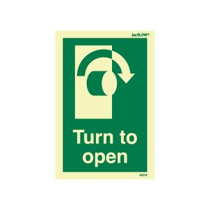 JacGLOW Photoluminescent Turn To Open Right Sign