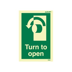 JacGLOW Photoluminescent Turn To Open Left Sign