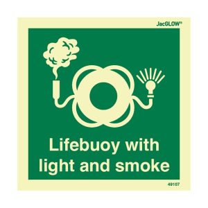 JacGLOW Photoluminescent Lifebuoy with Light and Smoke with Text Sign
