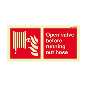 JacGLOW Photoluminescent Open Valve Before Running Out Hose Sign