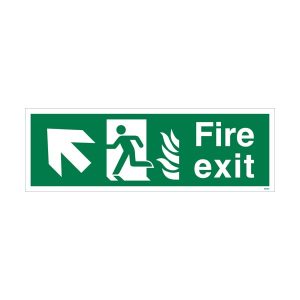 NHS Estates Fire Exit Arrow Up and Left Sign