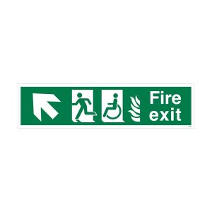 NHS Estates Fire Exit Arrow Up and Left Sign